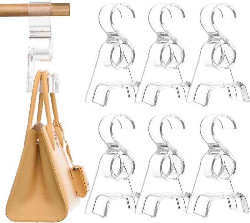 BOCONY Purse Hanger for Closet 6 Pcs, Acrylic Purse Organizer Hooks, Handbags Hanging Holder for Bag Scarf Belt, Clear - Image 1